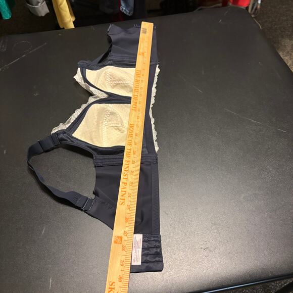 Agnes Orinda Navy Blue & Cream Lace Wire Free 4 Hook Bra Size 40D - Picture 3 of 6